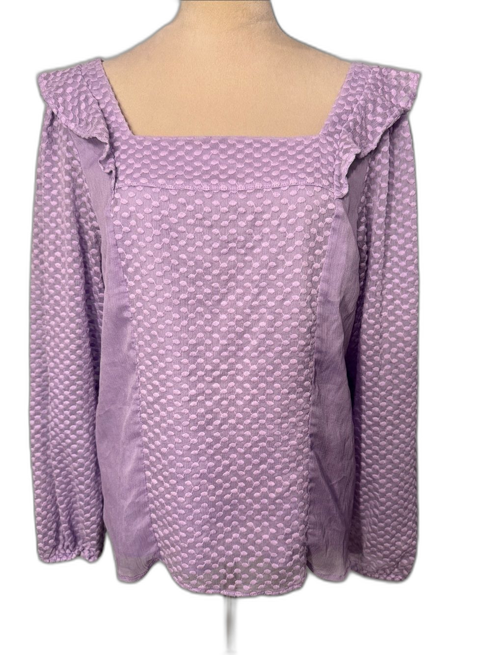 Banana Republic Lilac Textured Square-Neck Long Sleeve Blouse